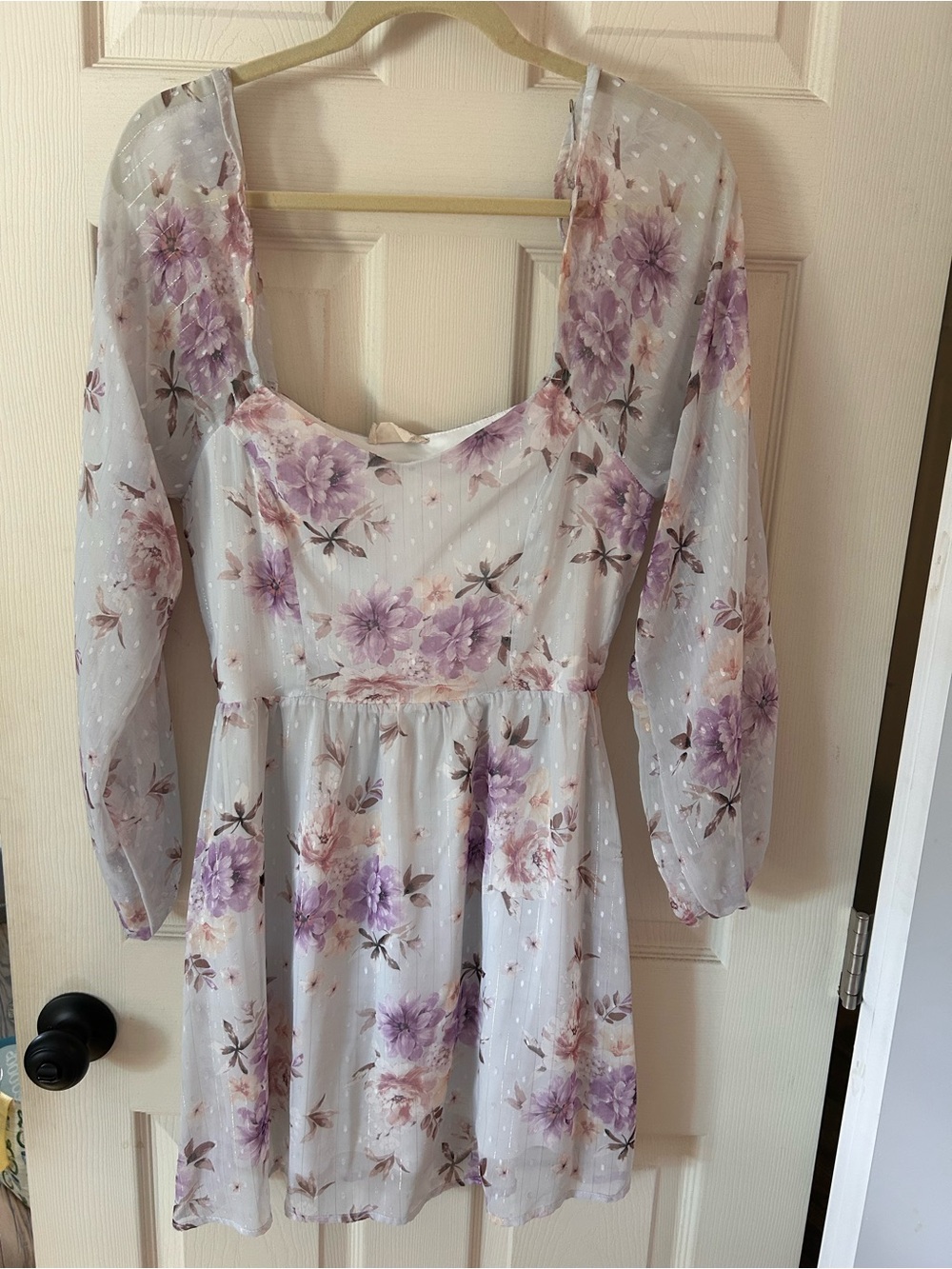 Altar'd State Lavender Floral Long-Sleeve Mini Dress